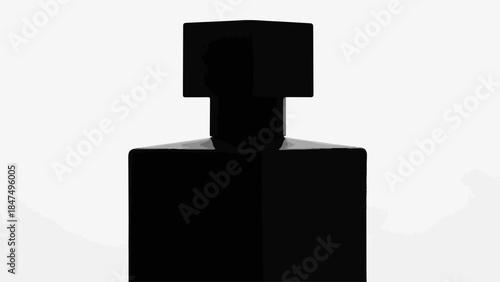 Sleek black perfume bottle with minimalist design on a clean white background