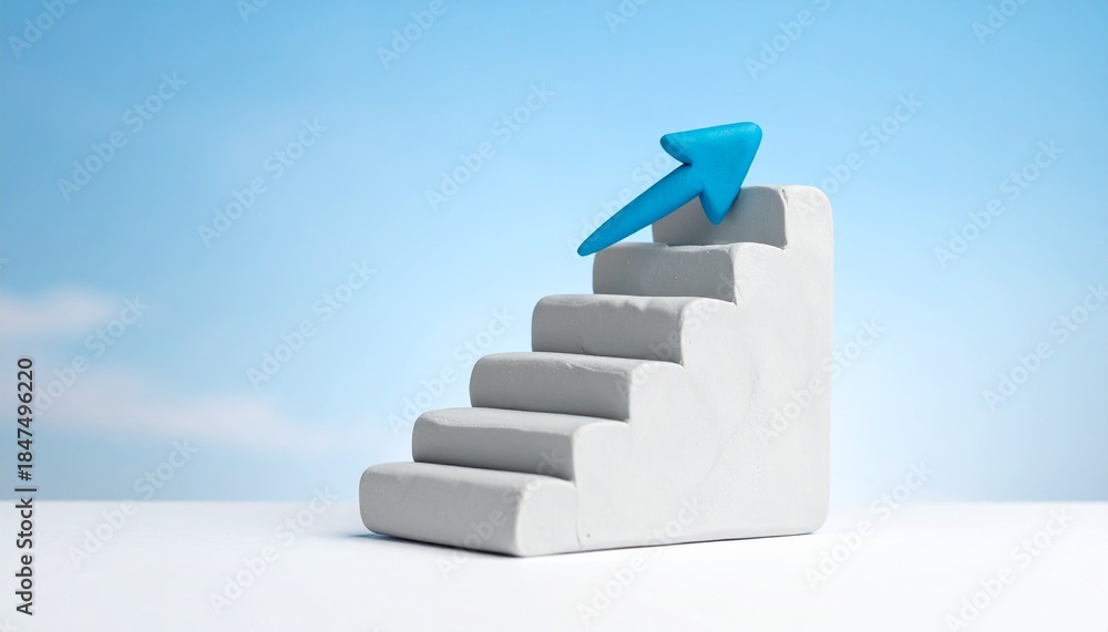 Obraz premium Abstract Clay Staircase with Upward Arrow Symbol