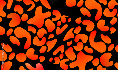 Seamless vector illustration of a hot fiery pattern with orange and red burning flames on a black background for a seamless wallpaper design.