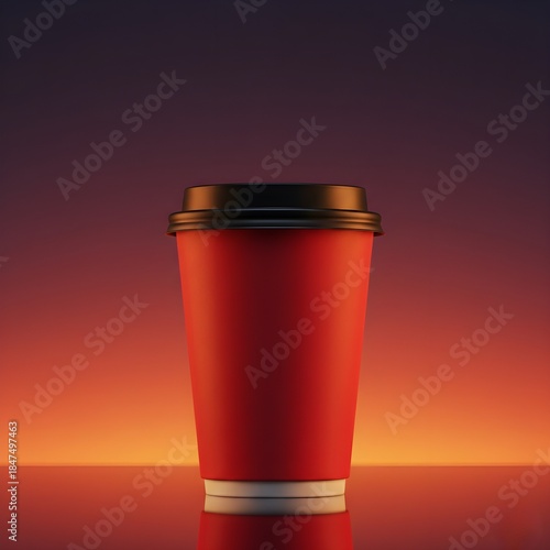 red cup of coffee on black background