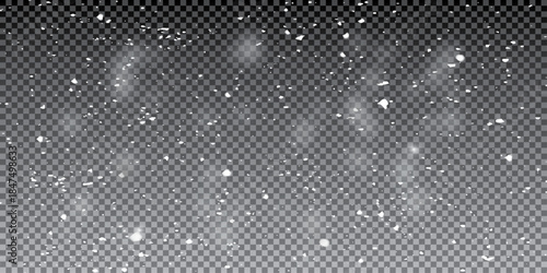 Vector snow falling from above. Snowfall on isolated transparent background. Christmas or winter background. Snow or snowflakes