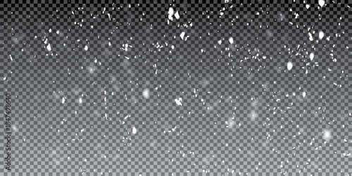 Snowflakes on a transparent background. Snow flakes, snow background. Heavy snowfall, snowflakes in different shapes 