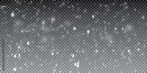Snowflakes on a transparent background. Snow flakes, snow background. Heavy snowfall, snowflakes in different shapes 
