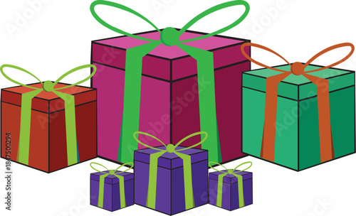 Colorful Wrapped Gift Boxes with Ribbons for Celebration and Holiday Themes