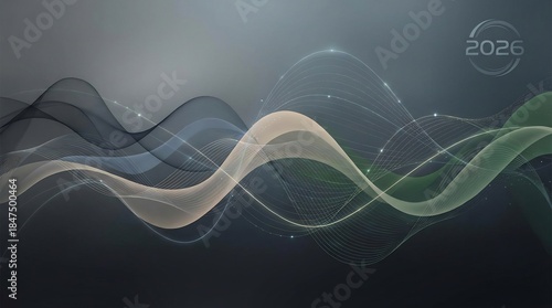 2026 Corporate Vision Abstract Wallpaper: Modern Blue and Gold Professional Background with Elegant Flowing Light Streaks and Geometric Curved Shapes