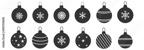 Christmas balls icon set silhouette vector. Christmas Bauble ornament paper cut element vector.