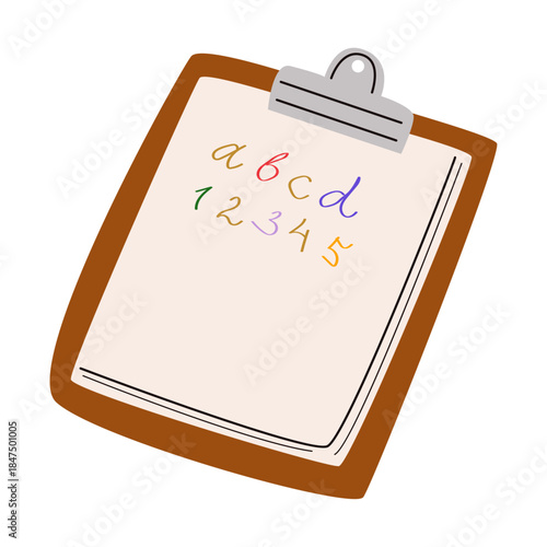 Tablet wood folder, metal clip securely holds sheets of paper. Accessory for education, office, planning, and presentation.