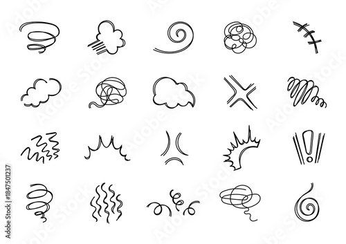 Abstract doodle minimal line art design element set showing modern hand drawn shapes and smooth contours for decoration and creative home wall graphic illustration