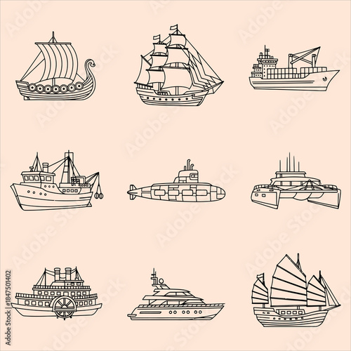 Various ships and boats sailing