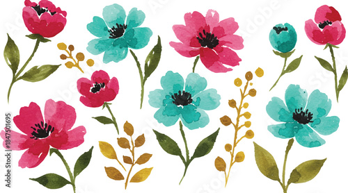 Vibrant flowers and leaves in full bloom viewed from directly above in a beautiful floral arrangement