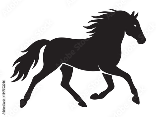 Silhouette black of running horse with long flowing mane and tail vector illustration