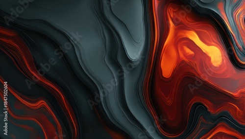 Abstract flowing design with fiery orange and cool grey tones background