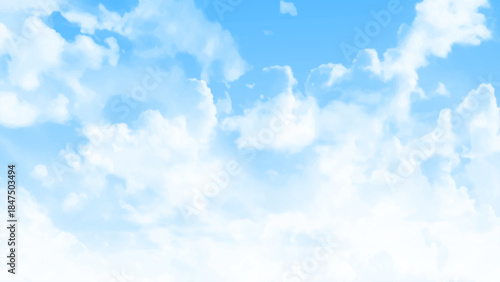 Sky and clouds background. High resolution photo of fluffy white cumulus clouds against a dark blue sky