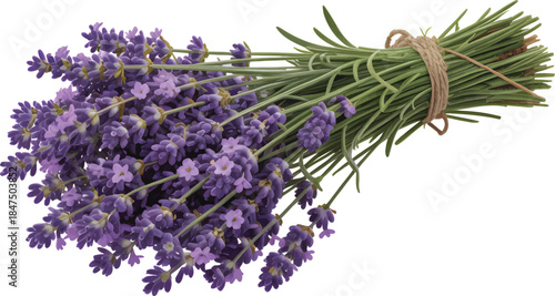 Realistic lavender bunch PNG with purple flower spikes and green stems