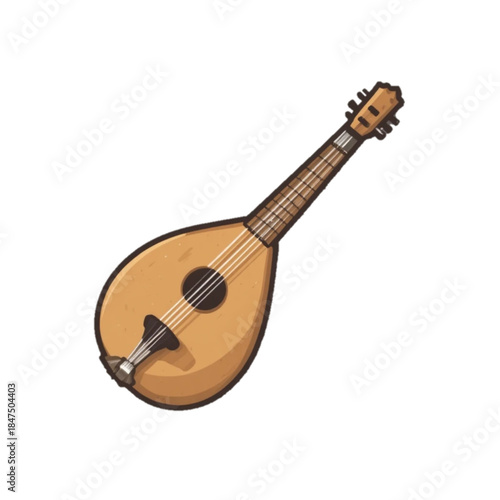 Flat colored traditional guitar illustration on plain background 