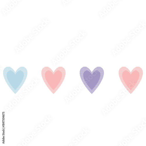 Row of pastel hearts in blue pink purple ideal for love themes, wedding invites, and romantic digital designs.