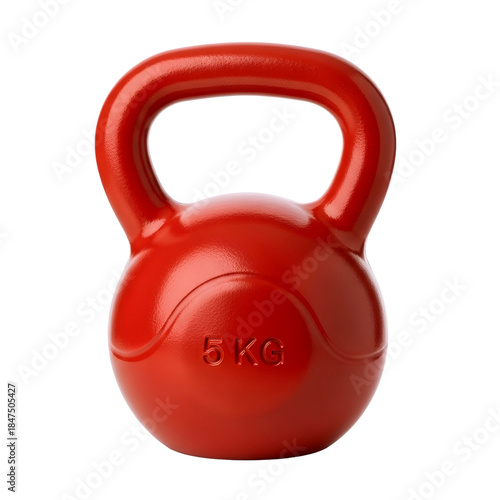 Red kettlebell weight 5 kg for fitness and exercise isolated on transparent background
