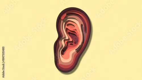 World Hearing Day Illustration of a Human Ear Anatomy Displayed on Light Background with Medical and Educational Concept