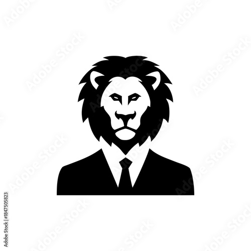 Businessman portrait combined with lion inspired power confidence and executive presence Vector illustration