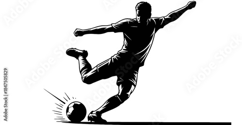 Soccer Player Kicking Ball Silhouette – Dynamic Football Shot Illustration