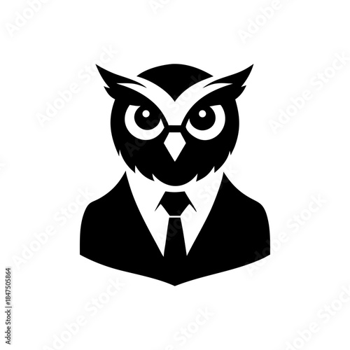 Professional executive portrait blended with owl mascot symbolizing intelligence On white Background Vector illustration