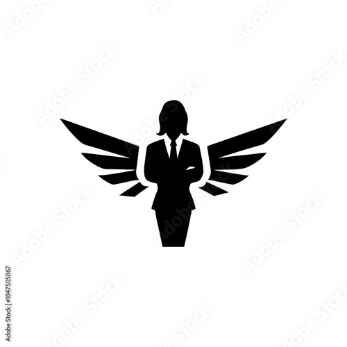 Female chief executive portrait merged with eagle wings for authority and freedom On white Background Vector illustration