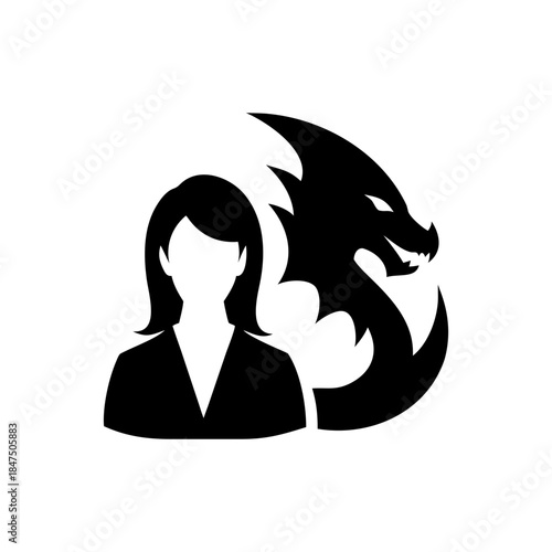 Female executive portrait combined with dragon inspired strength power and ambition theme Vector illustration