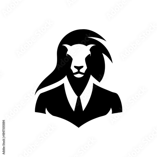 Female entrepreneur portrait combined with powerful lion mascot for leadership branding On white Background Vector illustration
