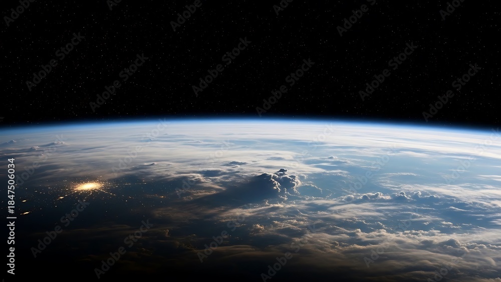 Obraz premium Earth and Moon in Space with Sunlight, Blue Planet View with Clouds and Stars