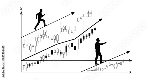 Two silhouettes ascend a financial graph with upward trending arrows.