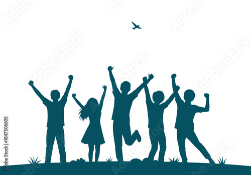 A vibrant celebration of unity and triumph, capturing the spirit of joy and collective achievement as a diverse group looks forward to a hopeful new year, 2026