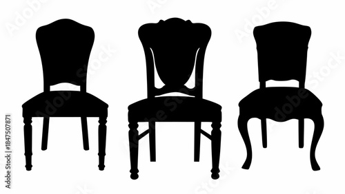 Vintage wooden chair silhouettes, rustic and classic vector illustrations for retro design projects.