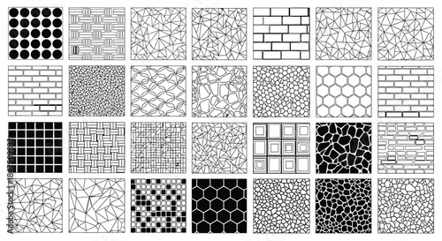 A grid displays thirty-six different abstract geometric patterns and textures.