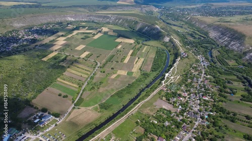 flying a drone above river in Old Orhei and river