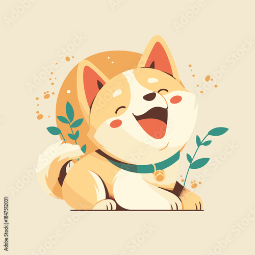 Cute Happy Shiba Inu Dog Cartoon Illustration.