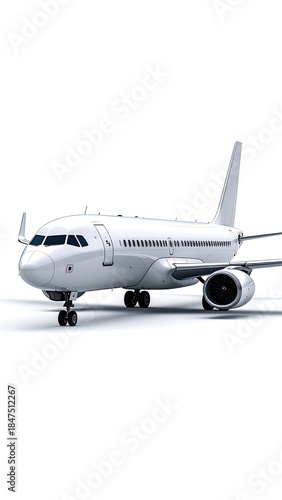 Wallpaper Mural A digitally rendered, sleek white passenger jet is isolated against a stark white background. Torontodigital.ca