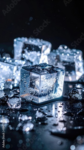 Wallpaper Mural Macro photograph of a melting ice cube with water droplets against a dark background. Torontodigital.ca
