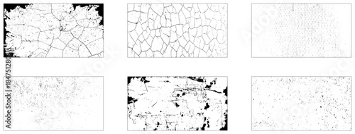 Set of horizontal grainy noisy textures. Grunge border vector overlay texture background. Rough distressed overlay rough textured for grunge punk y2k collage design, splattered dirty with dust scratch