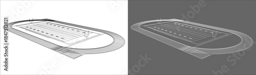 Isometric View Profile of American Football Field Wireframe

