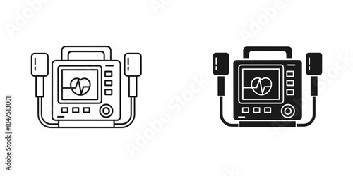 Medical device with heart symbol and cables