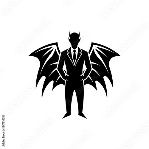 Business portrait silhouette merged with dragon mascot for visionary power On white Background Vector illustration