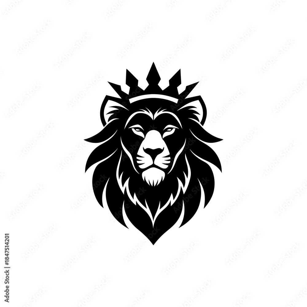Obraz premium Royal lion head silhouette crowned for premium leadership brand identity On white Background Vector illustration
