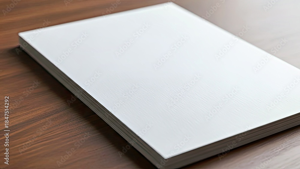 Fototapeta premium Blank Paper Stack Mockup on Dark Wood Table for Design Presentation.jpg