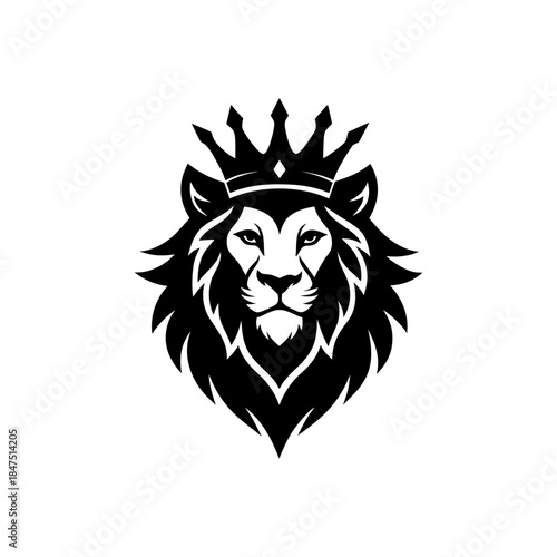 Lion head silhouette with crown symbolizing luxury leadership branding On white Background Vector illustration