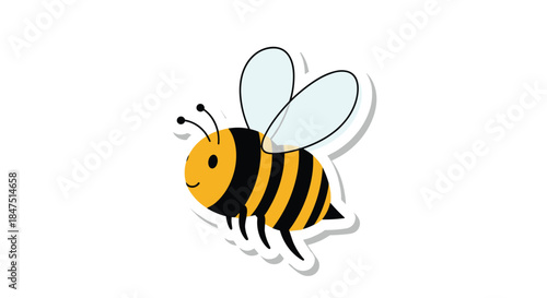 Cute Cartoon Bee Sticker Illustration.