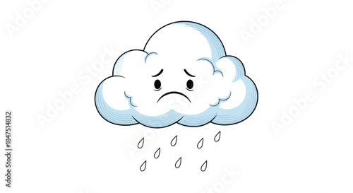 Sad Rain Cloud Cartoon Character Isolated on White Background Expressing Melancholy and Bad Weather.