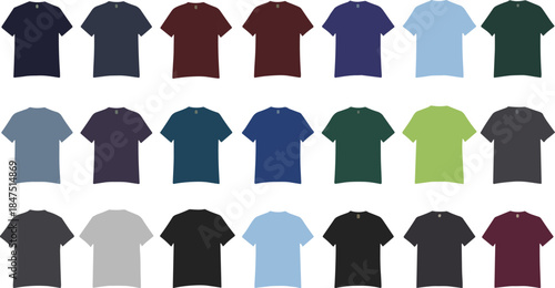 Colorful t-shirt collection, apparel mockup set, fashion flat lay, blank shirt bundle, clothing template, retail product display, textile design