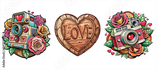 Vintage red floral heart ornament with rose swirls and decorative patterns on a white background for a romantic Valentine wedding card design vector illustration