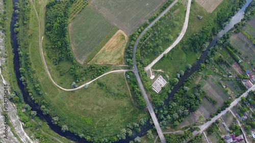 flying a drone above river in Old Orhei and river