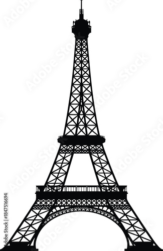 Eiffel Tower silhouette, Paris landmark, French architecture, iconic structure, travel symbol, black vector, tourism graphic, cultural monument, illustration art